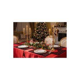 Finezza 160x230 cm 26 Parça 8 Kişilik Asil Kadife Keten Siyah Kırmızı Sofra Takımı
