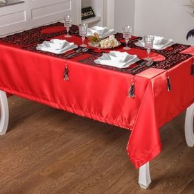 Finezza 160x230 cm 26 Parça 8 Kişilik Asil Kadife Keten Siyah Kırmızı Sofra Takımı