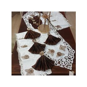 Finezza 160x230 cm 34 Parça 8 Kişilik Afife Kadife Krem Kahve Sofra Takımı