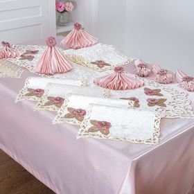 Finezza 160x230 cm 34 Parça 8 Kişilik Afife Kadife Krem Pudra Sofra Takımı