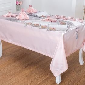 Finezza 160x230 cm 34 Parça 8 Kişilik Afife Kadife Monoray Kumaş Pudra Dikdörtgen Sofra Takımı