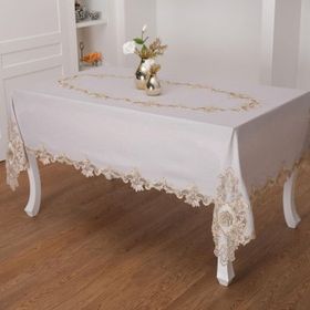 Finezza 160x230 cm Anka Lüx Dantelli Simli Keten Kumaş Gri Masa Örtüsü