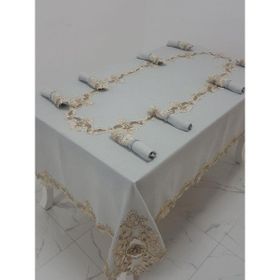 Finezza 160x230 cm Anka Lüx Dantelli Simli Keten Kumaş Gri Masa Örtüsü
