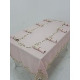 Finezza 160x230 cm Anka Lüx Dantelli Simli Keten Kumaş Pudra Masa Örtüsü