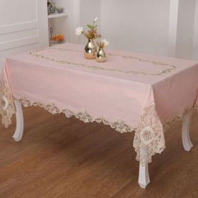 Finezza 160x230 cm Anka Lüx Dantelli Simli Keten Kumaş Pudra Masa Örtüsü