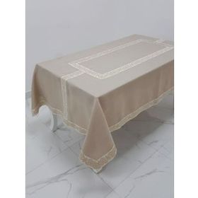 Finezza 160x230 cm Antik Lüx Jakar Bordürlü Keten Kumaş Bej Dikdörtgen Masa Örtüsü