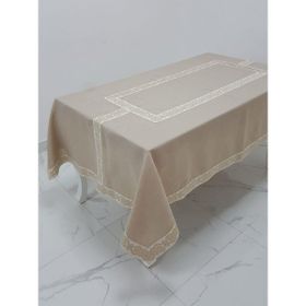 Finezza 160x230 cm Antik Lüx Jakar Bordürlü Keten Kumaş Bej Dikdörtgen Masa Örtüsü