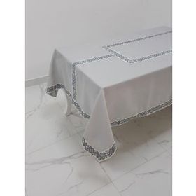 Finezza 160x230 cm Antik Lüx Jakar Bordürlü Keten Kumaş Gri Dikdörtgen Masa Örtüsü