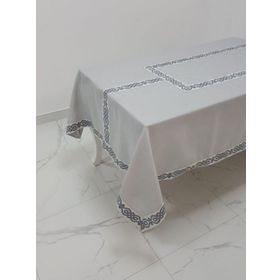 Finezza 160x230 cm Antik Lüx Jakar Bordürlü Keten Kumaş Gri Dikdörtgen Masa Örtüsü