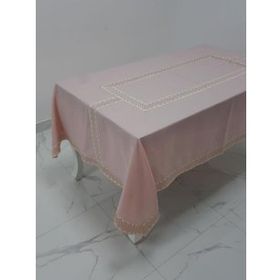 Finezza 160x230 cm Antik Lüx Jakar Bordürlü Keten Kumaş Pudra Dikdörtgen Masa Örtüsü