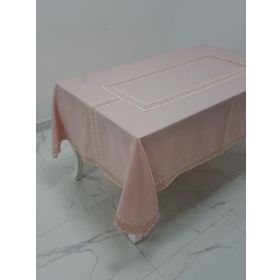 Finezza 160x230 cm Antik Lüx Jakar Bordürlü Keten Kumaş Pudra Dikdörtgen Masa Örtüsü
