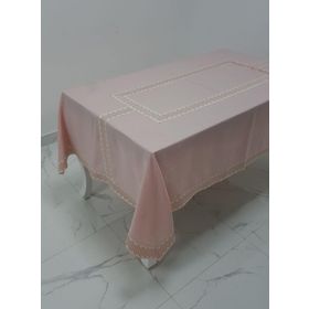 Finezza 160x230 cm Antik Lüx Jakar Bordürlü Keten Kumaş Pudra Dikdörtgen Masa Örtüsü