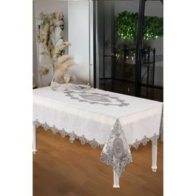 Finezza 160x230 cm Asya Lüx Dantelli Simli Keten Kumaş Krem Dikdörtgen Masa Örtüsü