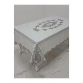 Finezza 160x230 cm Asya Lüx Dantelli Simli Keten Kumaş Krem Dikdörtgen Masa Örtüsü