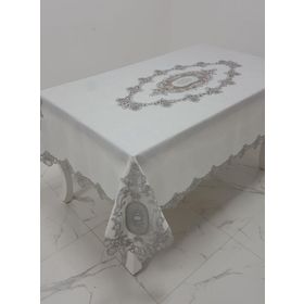 Finezza 160x230 cm Asya Lüx Dantelli Simli Keten Kumaş Krem Dikdörtgen Masa Örtüsü