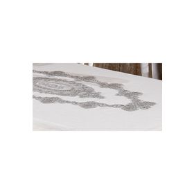 Finezza 160x230 cm Asya Lüx Dantelli Simli Keten Kumaş Krem Dikdörtgen Masa Örtüsü