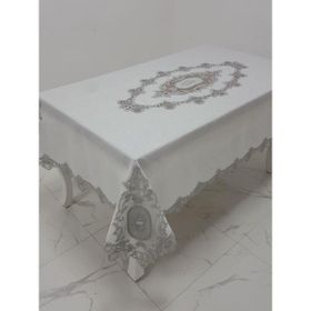 Finezza 160x230 cm Asya Lüx Dantelli Simli Keten Kumaş Krem Dikdörtgen Masa Örtüsü