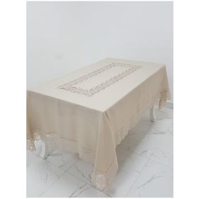 Finezza 160x230 cm Beril Lüx Dantelli Keten Kumaş Bej Masa Örtüsü
