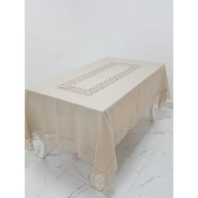 Finezza 160x230 cm Beril Lüx Dantelli Keten Kumaş Bej Masa Örtüsü