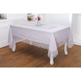 Finezza 160x230 cm Beril Lüx Dantelli Keten Kumaş Gri Dikdörtgen Masa Örtüsü