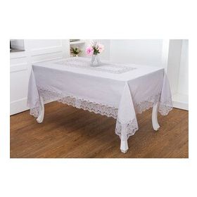 Finezza 160x230 cm Beril Lüx Dantelli Keten Kumaş Gri Dikdörtgen Masa Örtüsü