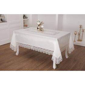 Finezza 160x230 cm Beril Lüx Dantelli Keten Kumaş Krem Masa Örtüsü