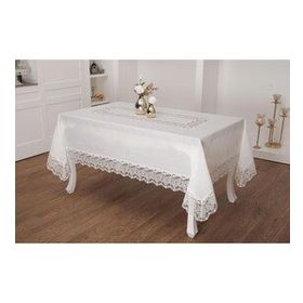 Finezza 160x230 cm Beril Lüx Dantelli Keten Kumaş Krem Masa Örtüsü