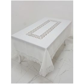 Finezza 160x230 cm Beril Lüx Dantelli Keten Kumaş Krem Masa Örtüsü
