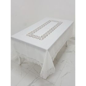 Finezza 160x230 cm Beril Lüx Dantelli Keten Kumaş Krem Masa Örtüsü