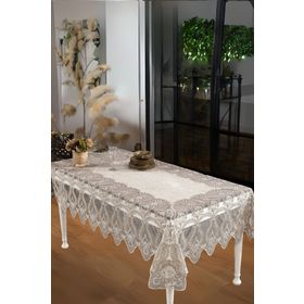 Finezza 160x230 cm Cherie Dantelli Kadife Krem Dikdörtgen Masa Örtüsü