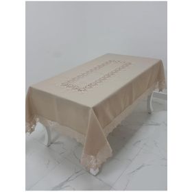 Finezza 160x230 cm Esra Lüx Dantelli Keten Kumaş Bej Masa Örtüsü