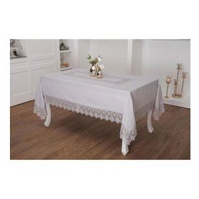 Finezza 160x230 cm Esra Lüx Dantelli Keten Kumaş Gri Dikdörtgen Masa Örtüsü