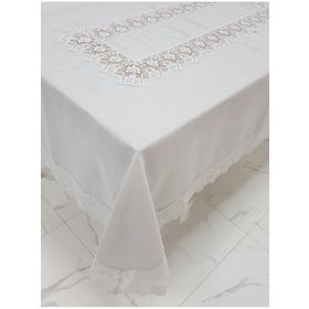 Finezza 160x230 cm Esra Lüx Dantelli Keten Kumaş Gri Dikdörtgen Masa Örtüsü
