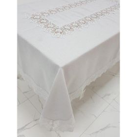 Finezza 160x230 cm Esra Lüx Dantelli Keten Kumaş Gri Dikdörtgen Masa Örtüsü