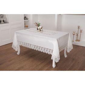Finezza 160x230 cm Esra Lüx Dantelli Keten Kumaş Krem Masa Örtüsü