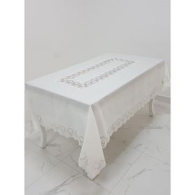 Finezza 160x230 cm Esra Lüx Dantelli Keten Kumaş Krem Masa Örtüsü
