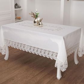 Finezza 160x230 cm Esra Lüx Dantelli Keten Kumaş Krem Masa Örtüsü