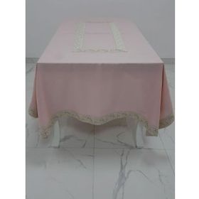 Finezza 160x230 cm Gonca Lüx Jakar Bordürlü Keten Kumaş Pudra Dikdörtgen Masa Örtüsü