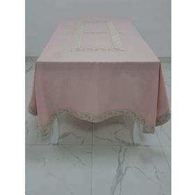 Finezza 160x230 cm Gonca Lüx Jakar Bordürlü Keten Kumaş Pudra Dikdörtgen Masa Örtüsü