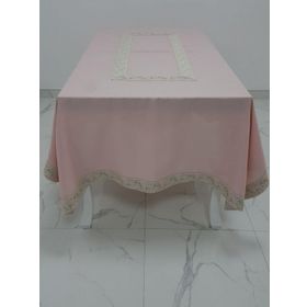 Finezza 160x230 cm Gonca Lüx Jakar Bordürlü Keten Kumaş Pudra Dikdörtgen Masa Örtüsü