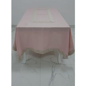 Finezza 160x230 cm Gonca Lüx Jakar Bordürlü Keten Kumaş Pudra Dikdörtgen Masa Örtüsü