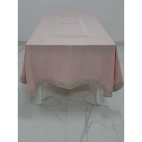 Finezza 160x230 cm Gonca Lüx Jakar Bordürlü Keten Kumaş Pudra Dikdörtgen Masa Örtüsü