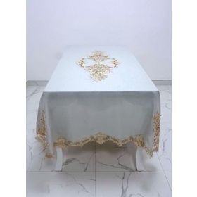 Finezza 160x230 cm Henna Lüx Dantelli Simli Keten Kumaş Gri Dikdörtgen Masa Örtüsü