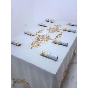 Finezza 160x230 cm Henna Lüx Dantelli Simli Keten Kumaş Gri Dikdörtgen Masa Örtüsü