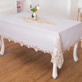 Finezza 160x230 cm Henna Lüx Dantelli Simli Keten Kumaş Gri Dikdörtgen Masa Örtüsü