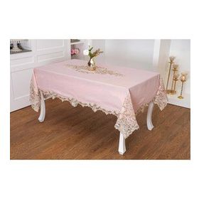 Finezza 160x230 cm Henna Lüx Dantelli Simli Keten Kumaş Pudra Dikdörtgen Masa Örtüsü
