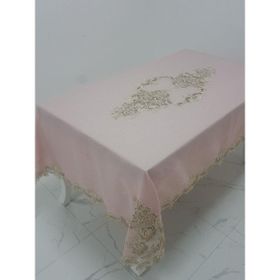 Finezza 160x230 cm Henna Lüx Dantelli Simli Keten Kumaş Pudra Dikdörtgen Masa Örtüsü
