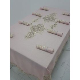 Finezza 160x230 cm Henna Lüx Dantelli Simli Keten Kumaş Pudra Dikdörtgen Masa Örtüsü