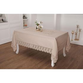Finezza 160x230 cm Narin Lüx Dantelli Keten Kumaş Bej Masa Örtüsü