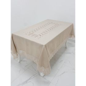 Finezza 160x230 cm Narin Lüx Dantelli Keten Kumaş Bej Masa Örtüsü